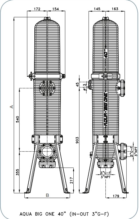 Wymiary obudowy filtra AQUA BIG ONE 40":