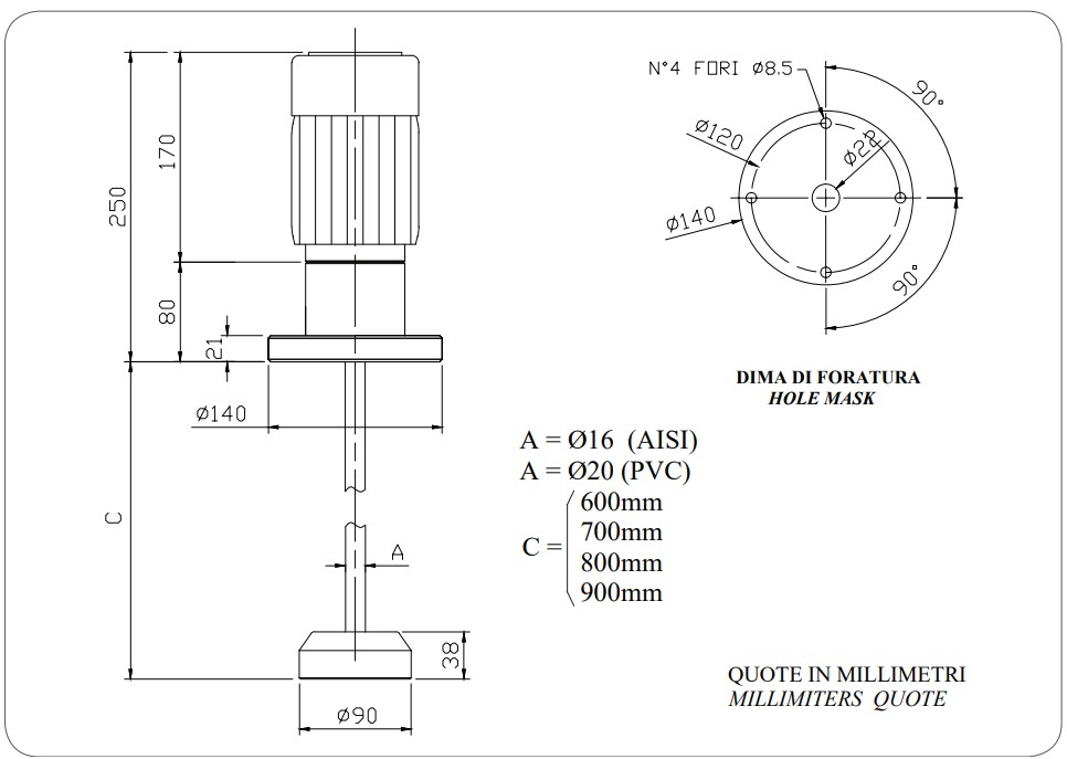 Wymiary mieszadła elektrycznego AQUA AG-F: