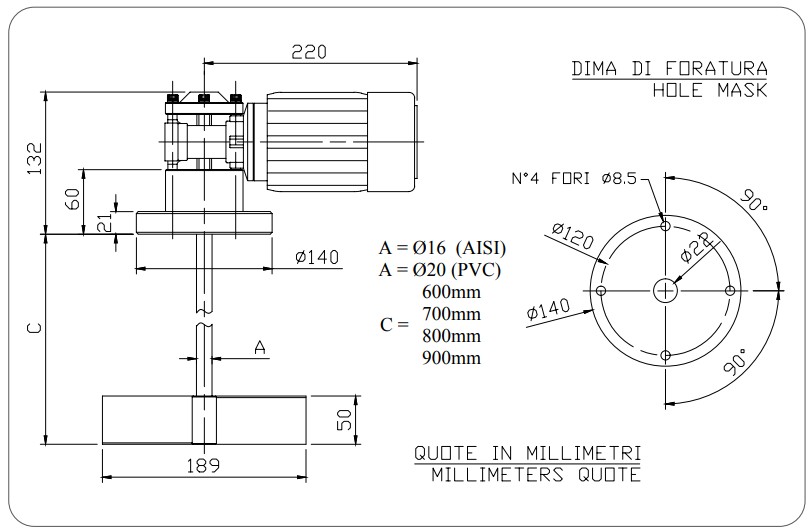 Wymiary mieszadła elektrycznego AQUA AG-S: