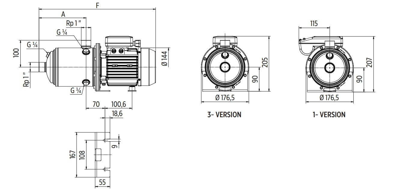 Wymiary pomp E-TECH EHsp 5/5: