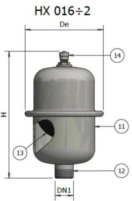 Wymiary zbiornika HX 2