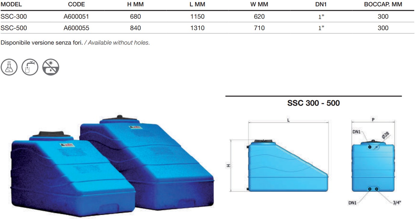 Wymiary zbiornika Elbi SSC 500
