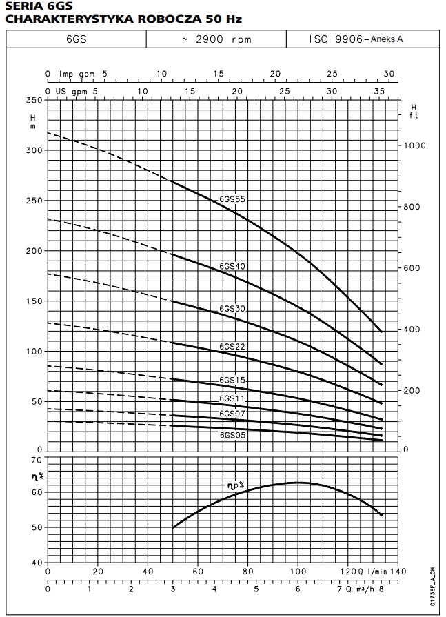 Wydajność Lowara 6GS wydajność