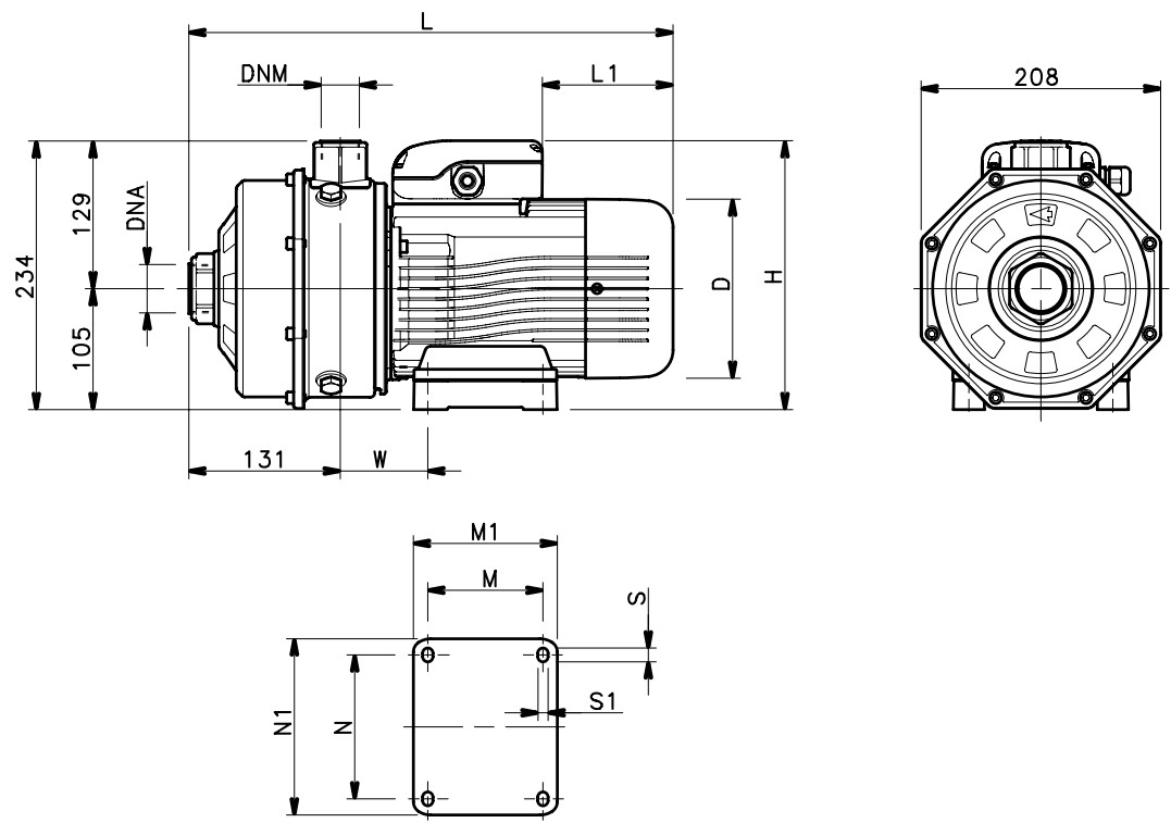 Wymiary pomp Lowara CA 120/33/D: