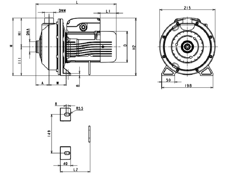 Wymiary pomp CEA 120/3/A Lowara: